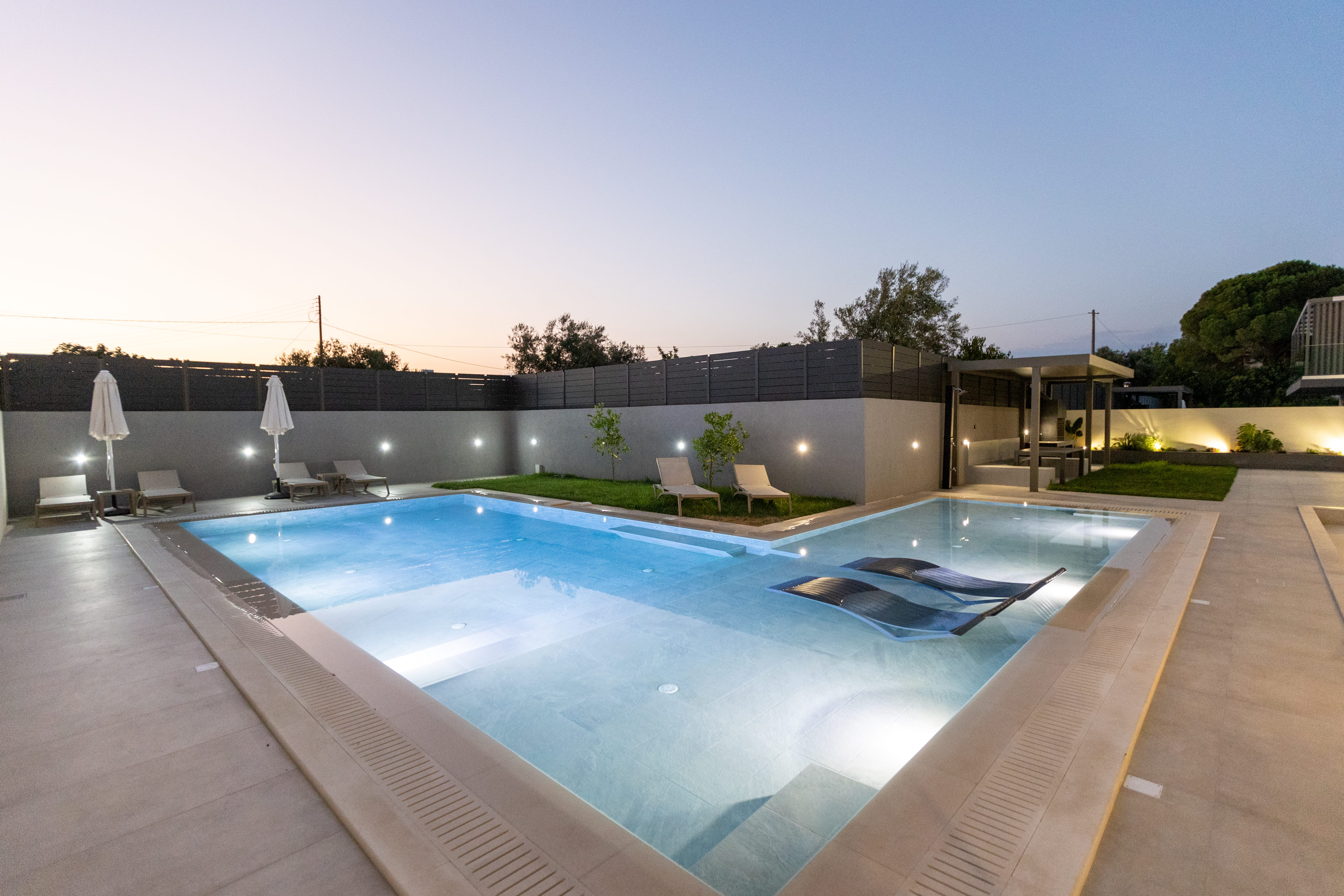 4 bedroom villa Lefkada with private pool at dusk — Villa I, IV, V Infinity Lefkas