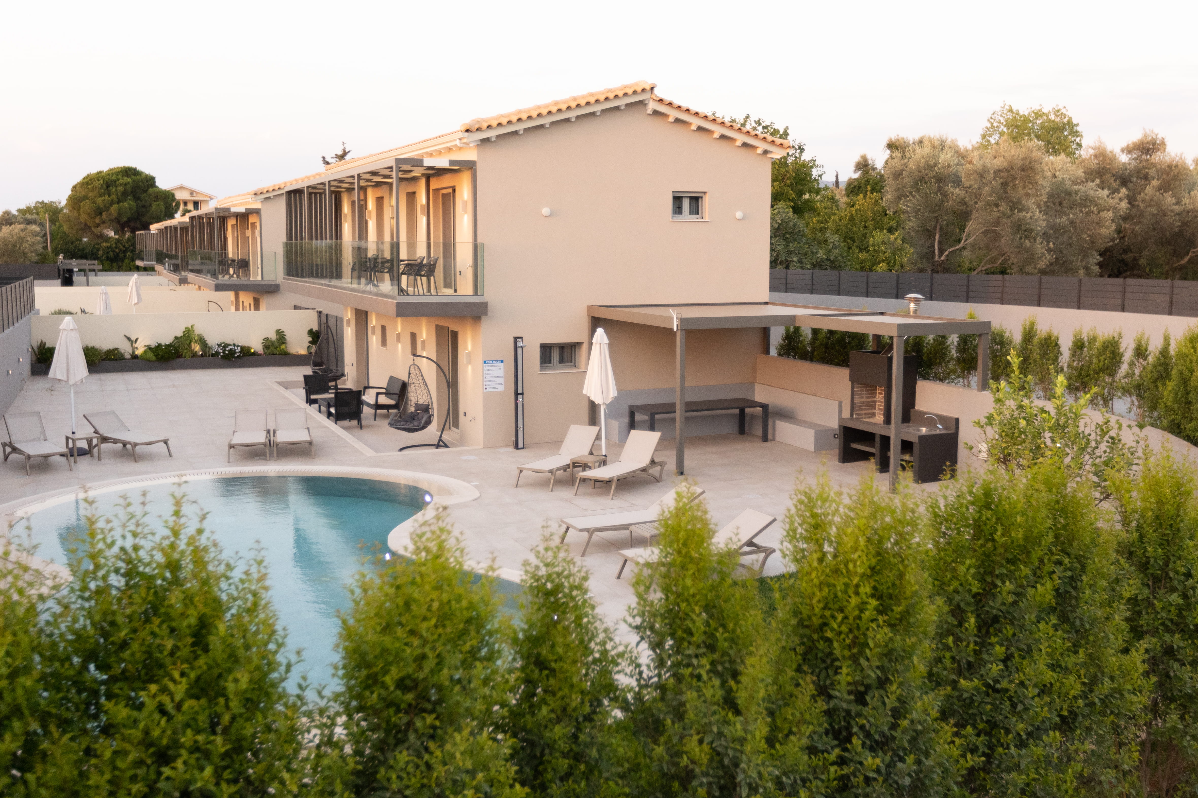 Infinity Lefkas villa garden with outdoor seating
